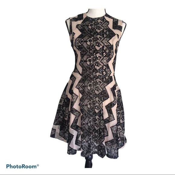love, Fire Dresses & Skirts - love, FIRE Black & Cream Lace Sleeveless Dress - M